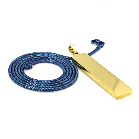 Stainless Steel Blue Snake Chain with Gold Pendant